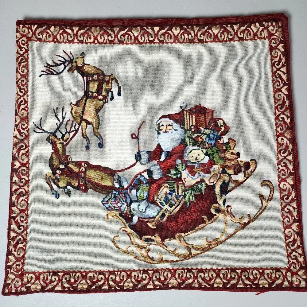 Christmas Santa With Reindeer Woven Pillow Covers Shams Set Of 2 Holiday Decor